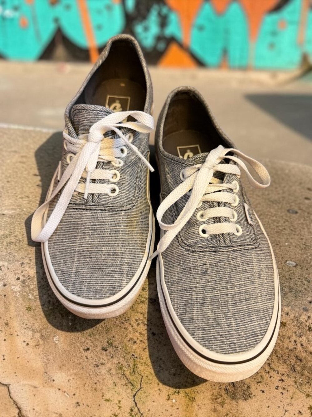 Vans Authentic Low Top Chambray Sneakers Ebony/True White Sz 9.5